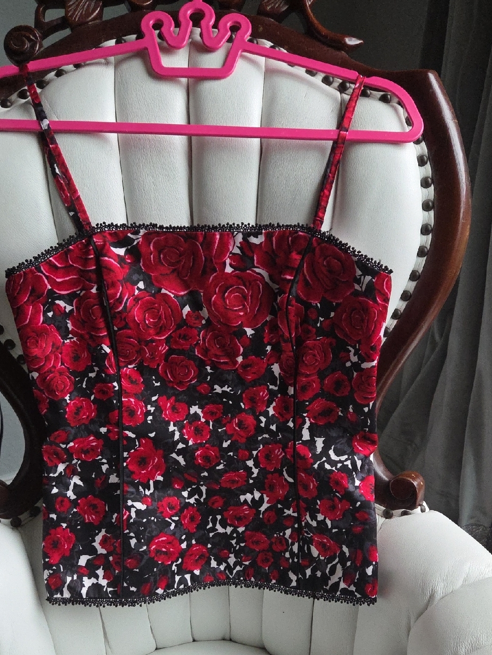 White House Black Market Black and Red Floral Bustier Top